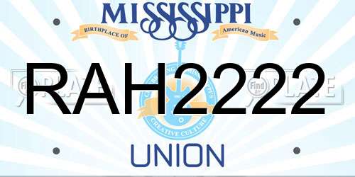 RAH2222 Mississippi License Plate