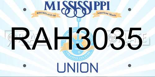 RAH3035 Mississippi License Plate