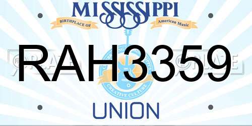 RAH3359 Mississippi License Plate