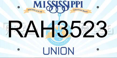 RAH3523 Mississippi License Plate