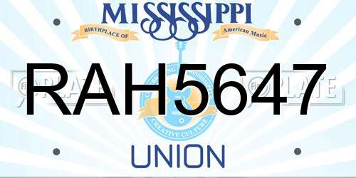 RAH5647 Mississippi License Plate