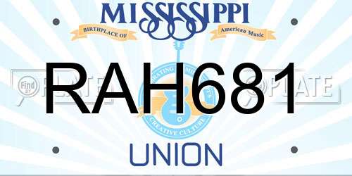 RAH681 Mississippi License Plate