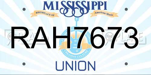 RAH7673 Mississippi License Plate
