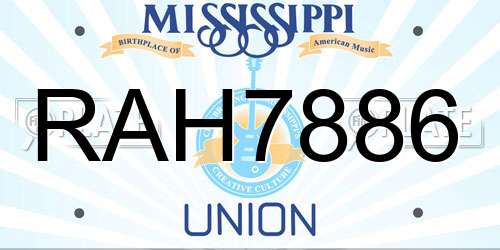 RAH7886 Mississippi License Plate