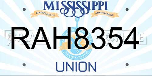 RAH8354 Mississippi License Plate