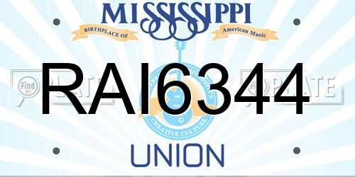 RAI6344 Mississippi License Plate