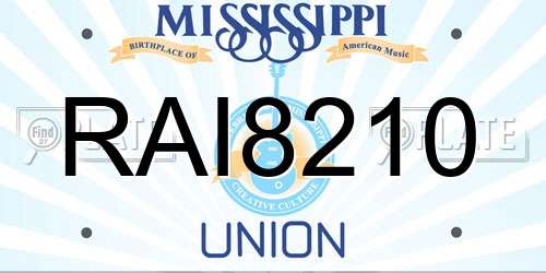 RAI8210 Mississippi License Plate