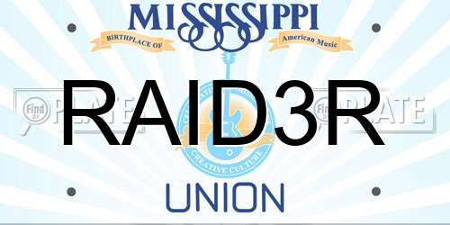 RAID3R Mississippi License Plate