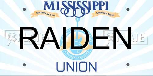 RAIDEN Mississippi License Plate