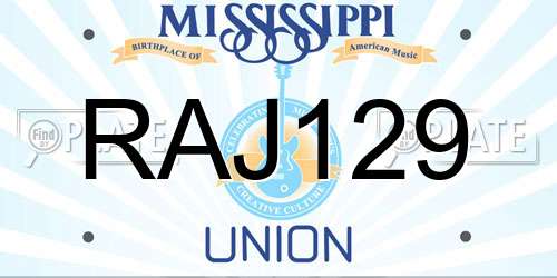 RAJ129 Mississippi License Plate