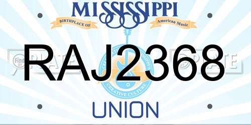 RAJ2368 Mississippi License Plate
