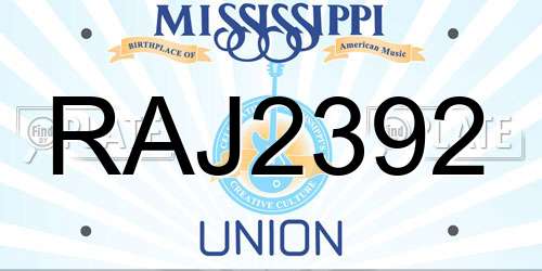RAJ2392 Mississippi License Plate