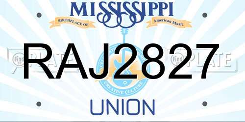 RAJ2827 Mississippi License Plate
