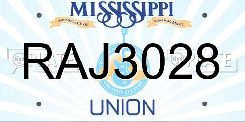 RAJ3028 Mississippi License Plate
