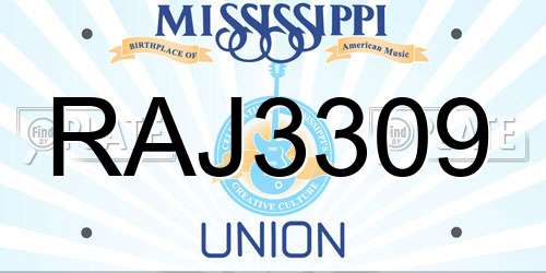 RAJ3309 Mississippi License Plate