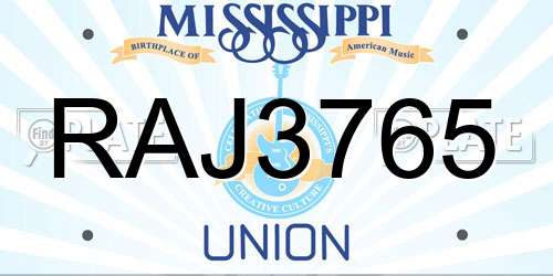 RAJ3765 Mississippi License Plate