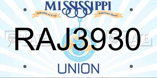 RAJ3930 Mississippi License Plate