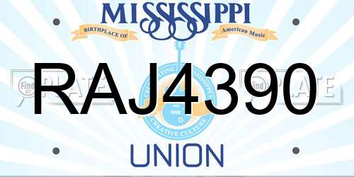 RAJ4390 Mississippi License Plate