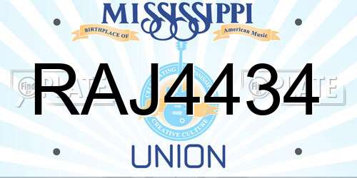 RAJ4434 Mississippi License Plate