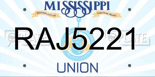 RAJ5221 Mississippi License Plate