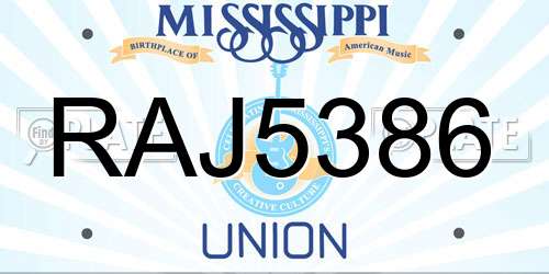 RAJ5386 Mississippi License Plate