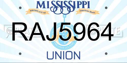 RAJ5964 Mississippi License Plate