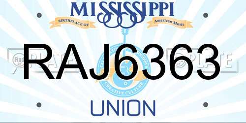 RAJ6363 Mississippi License Plate