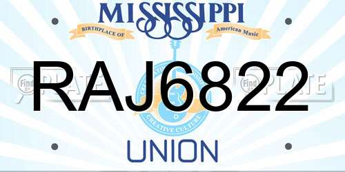 RAJ6822 Mississippi License Plate