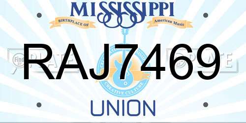 RAJ7469 Mississippi License Plate
