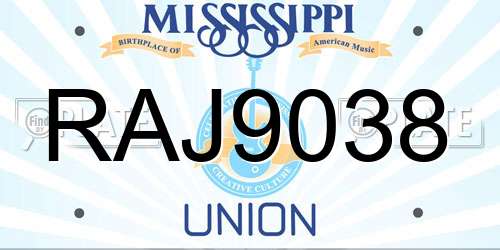 RAJ9038 Mississippi License Plate