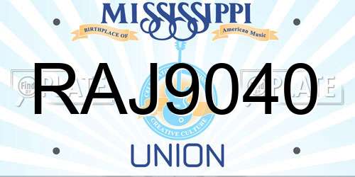 RAJ9040 Mississippi License Plate