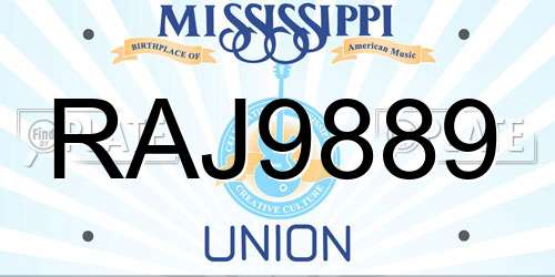 RAJ9889 Mississippi License Plate