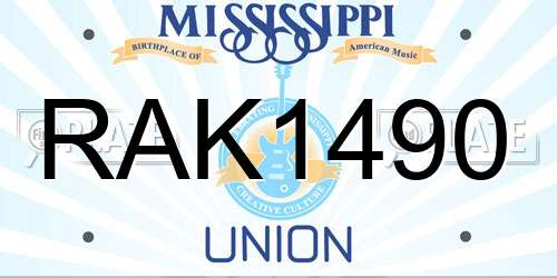 RAK1490 Mississippi License Plate