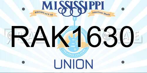 RAK1630 Mississippi License Plate