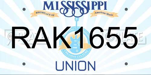 RAK1655 Mississippi License Plate