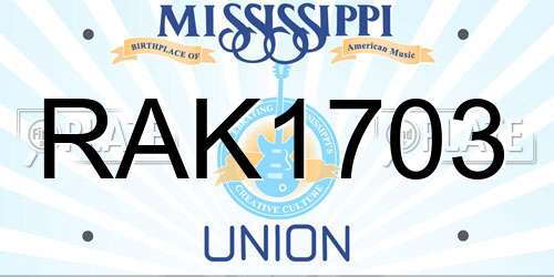 RAK1703 Mississippi License Plate