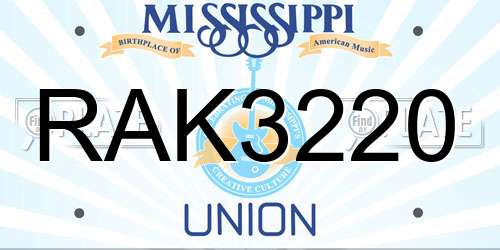RAK3220 Mississippi License Plate
