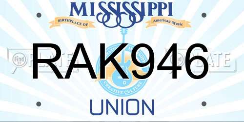 RAK946 Mississippi License Plate