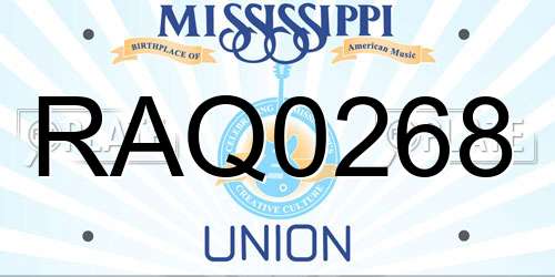 RAQ0268 Mississippi License Plate