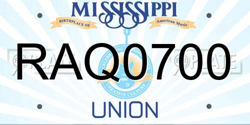 RAQ0700 Mississippi License Plate