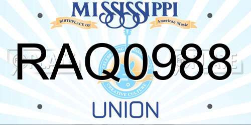 RAQ0988 Mississippi License Plate
