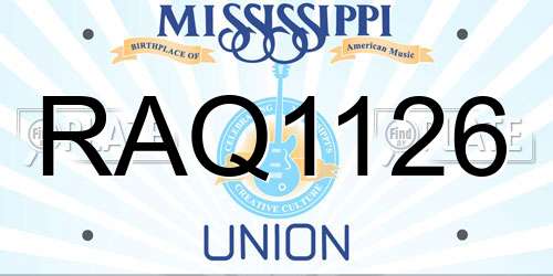 RAQ1126 Mississippi License Plate