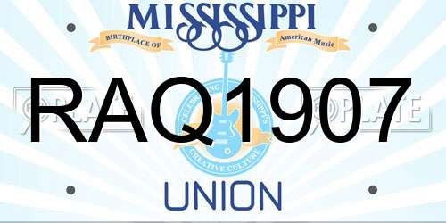 RAQ1907 Mississippi License Plate