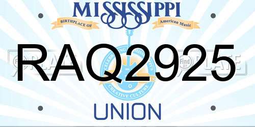 RAQ2925 Mississippi License Plate