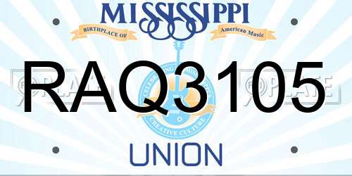 RAQ3105 Mississippi License Plate