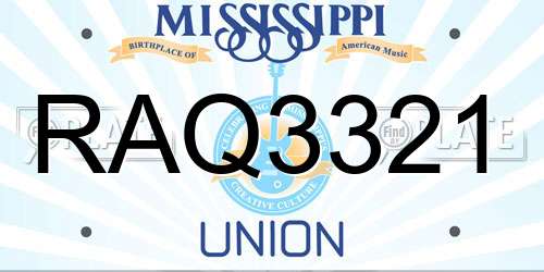 RAQ3321 Mississippi License Plate