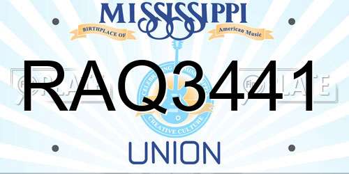 RAQ3441 Mississippi License Plate