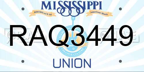 RAQ3449 Mississippi License Plate