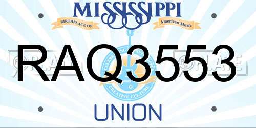 RAQ3553 Mississippi License Plate