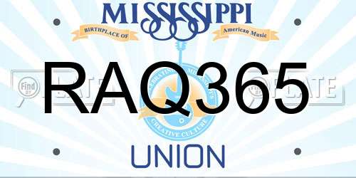 RAQ365 Mississippi License Plate